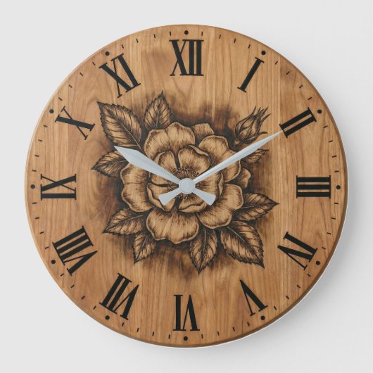 Floral Rose Wall Clock | Rustic Farmhouse Decor Grote Klok (Voorkant)