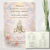 Floral Roses Catholic Wedding Mass Program Kaart