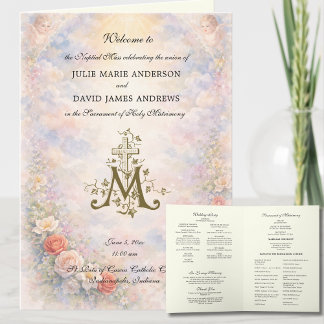 Floral Roses Catholic Wedding Mass Program Kaart