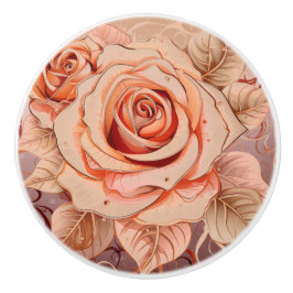Floral Roses Peach Hues  Keramische Knop