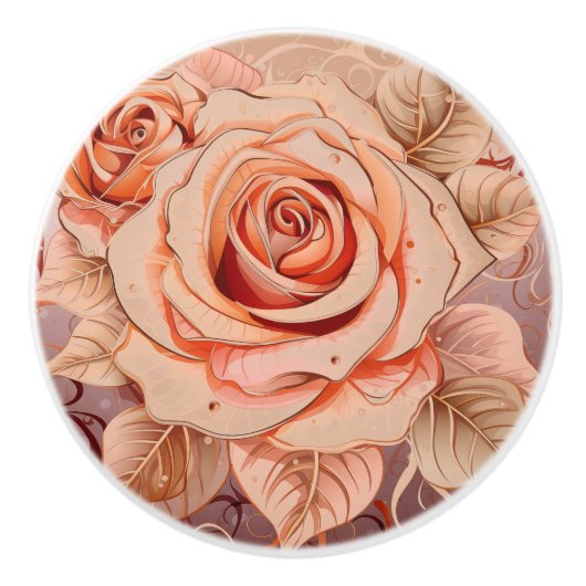 Floral Roses Peach Hues  Keramische Knop (Voorkant)