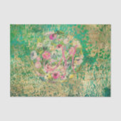 Floral Round Bouquet Monogram Green Gold Decoupage Tissuepapier (Voorkant)