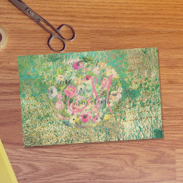 Floral Round Bouquet Monogram Green Gold Decoupage Tissuepapier