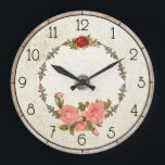 Floral Round Wall-klok Grote Klok<br><div class="desc">geïnspireerd ontwerp met rozen en grijze decoratieve faux-metalen elementen met eigen getallen.</div>