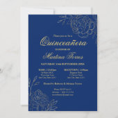 Floral Royal Blauw Goud Fine Art Quinceanera Kaart (Voorkant)