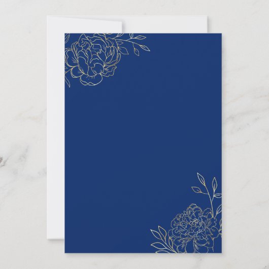 Floral Royal Blauw Goud Fine Art Quinceanera Kaart (Achterkant)