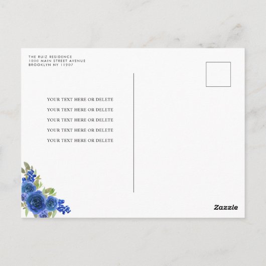 Floral Royal Blauw Goud Glam Prinses Quinceanera Briefkaart (Achterkant)