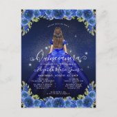 Floral Royal Blauw Goud Glam Prinses Quinceanera Briefkaart (Voorkant)