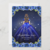 Floral Royal Blauw Goud Glam Prinses Quinceanera Kaart (Achterkant)