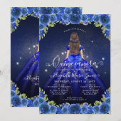 Floral Royal Blauw Goud Glam Prinses Quinceanera Kaart (Voorkant / Achterkant)