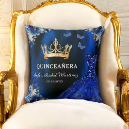 Floral Royal Blauw Goud Prinses Quinceanera Kussen