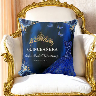Floral Royal Blauw Goud Prinses Quinceanera Kussen
