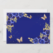 Floral Royal Blauw Gouden Vlinder Quinceanera Aankondiging (Achterkant)