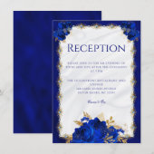 Floral Royal Blue bruiloft receptie Kaart download (Voorkant / Achterkant)