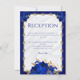 Floral Royal Blue bruiloft receptie Kaart download