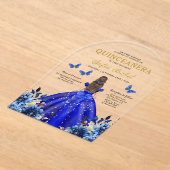 Floral Royal Blue Butterfly Princess Quinceanera Acryl Uitnodigingen (Laagn)