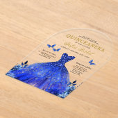 Floral Royal Blue Butterfly Princess Quinceanera Acryl Uitnodigingen (Laagn)