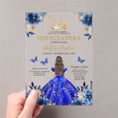 Floral Royal Blue Butterfly Princess Quinceanera Acryl Uitnodigingen (Insitu (Draagbaar))