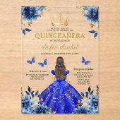 Floral Royal Blue Butterfly Princess Quinceanera Acryl Uitnodigingen (Voorkant)