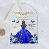 Floral Royal Blue Butterfly Princess Quinceanera Acryl Uitnodigingen