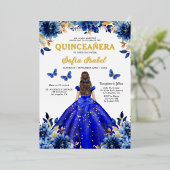 Floral Royal Blue Butterfly Princess Quinceanera Folie Uitnodiging (Staand Voorkant)