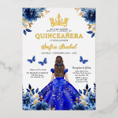 Floral Royal Blue Butterfly Princess Quinceanera Folie Uitnodiging (Voorkant)