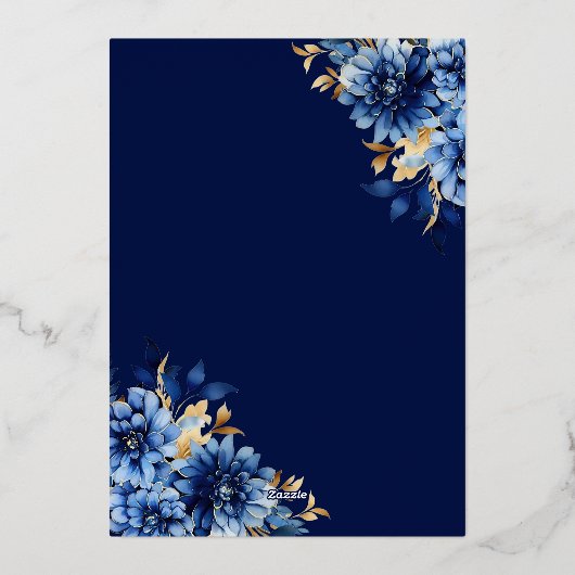 Floral Royal Blue Butterfly Princess Quinceanera Folie Uitnodiging (Achterkant)