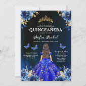 Floral Royal Blue Butterfly Princess Quinceanera Kaart (Voorkant)