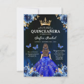 Floral Royal Blue Butterfly Princess Quinceanera Kaart (Voorkant)