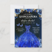 Floral Royal Blue Butterfly Princess Quinceanera Kaart (Voorkant)