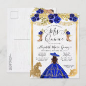 Floral Royal Blue Charra Princess Quinceanera Uitnodiging Briefkaart (Voorkant / Achterkant)