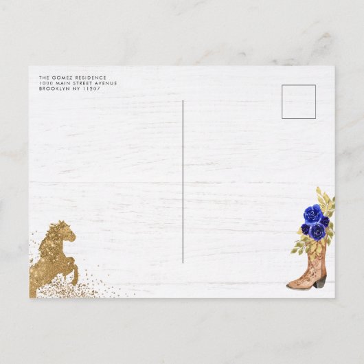 Floral Royal Blue Charra Princess Quinceanera Uitnodiging Briefkaart (Achterkant)