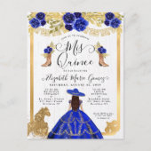 Floral Royal Blue Charra Princess Quinceanera Uitnodiging Briefkaart (Voorkant)