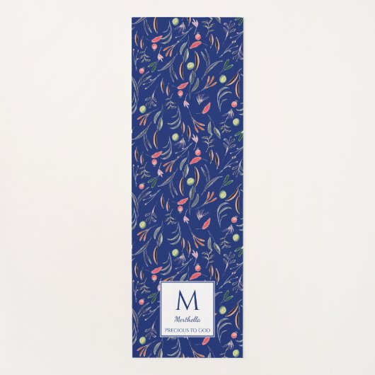 Floral | ROYAL BLUE del God | Monogram Yogamat (Voorkant)