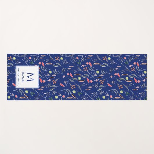 Floral | ROYAL BLUE del God | Monogram Yogamat (Voorkant (horizontaal))