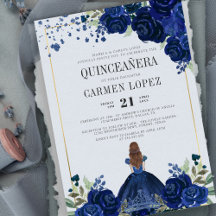 Floral Royal Blue Dress Budget Quinceanera