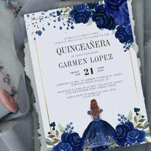 Floral Royal Blue Dress Budget Quinceanera Kaart