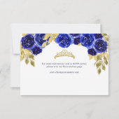 Floral Royal Blue Gold Arch Quinceañera RSVP Kaartje (Achterkant)