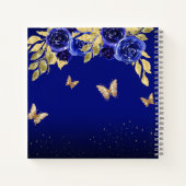 Floral Royal Blue Gold Tiara Vlinder Gastenboek Notitieboek (Achterkant)