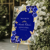 Floral Royal Blue Gold Tiara vlinder Quinceañera Acryl Bord