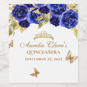 Floral Royal Blue Gold Tiara vlinder Quinceañera Wijn Etiket (Enkel label)