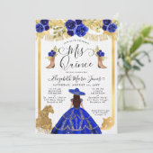 Floral Royal Blue Horse Charra Quinceanera Kaart (Staand voorkant)