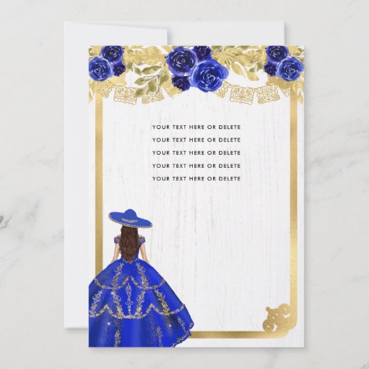 Floral Royal Blue Horse Charra Quinceanera Kaart (Achterkant)