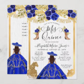 Floral Royal Blue Horse Charra Quinceanera Kaart (Voorkant / Achterkant)