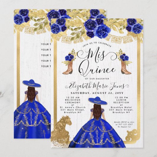 Floral Royal Blue Horse Charra Quinceanera Kaart (Voorkant / Achterkant)