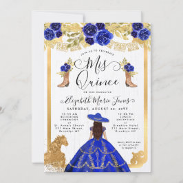 Floral Royal Blue Horse Charra Quinceanera Kaart