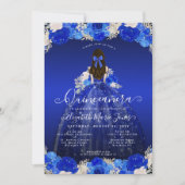 Floral Royal Blue Princess Dress Gown Quinceanera Kaart (Voorkant)