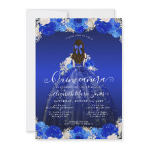 Floral Royal Blue Princess Dress Gown Quinceanera