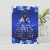Floral Royal Blue Princess Dress Gown Quinceanera Kaart (Staand voorkant)
