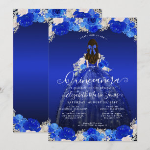 Floral Royal Blue Princess Dress Gown Quinceanera Kaart